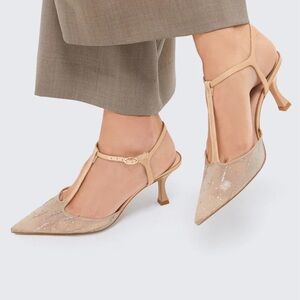 TUCKERNUCK SHOES Nude Glitter Mesh Margot Heels Size 7